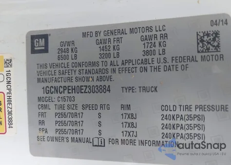 2014 Chevrolet Silverado 1500 Work Truck 1Wt from USA, damaged, VIN 1GCNCPEH0EZ303884